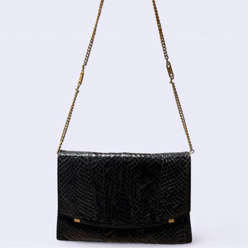 Elegant Black Snake Skin Shoulder Bag
